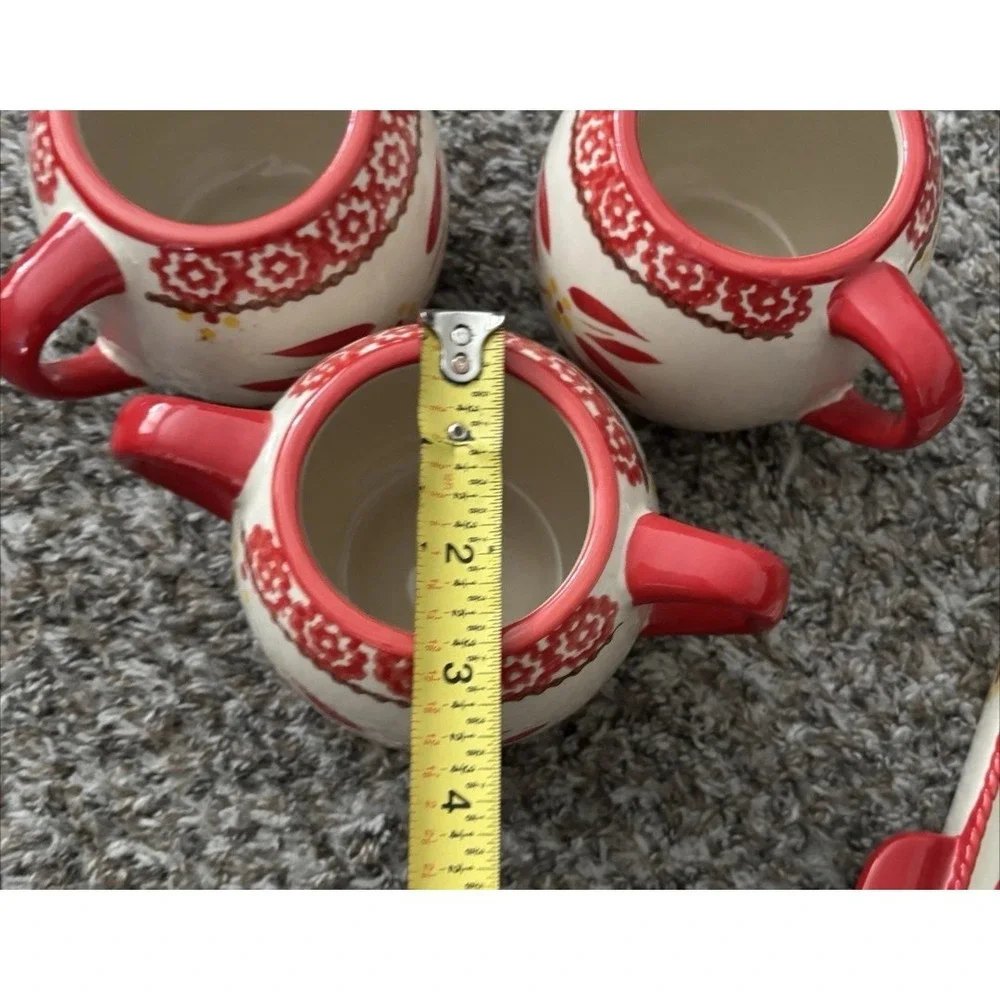 Temptations Old World‎ Red Hand Painted 4pc Soup + Sandwich Set Ceramic Dishes